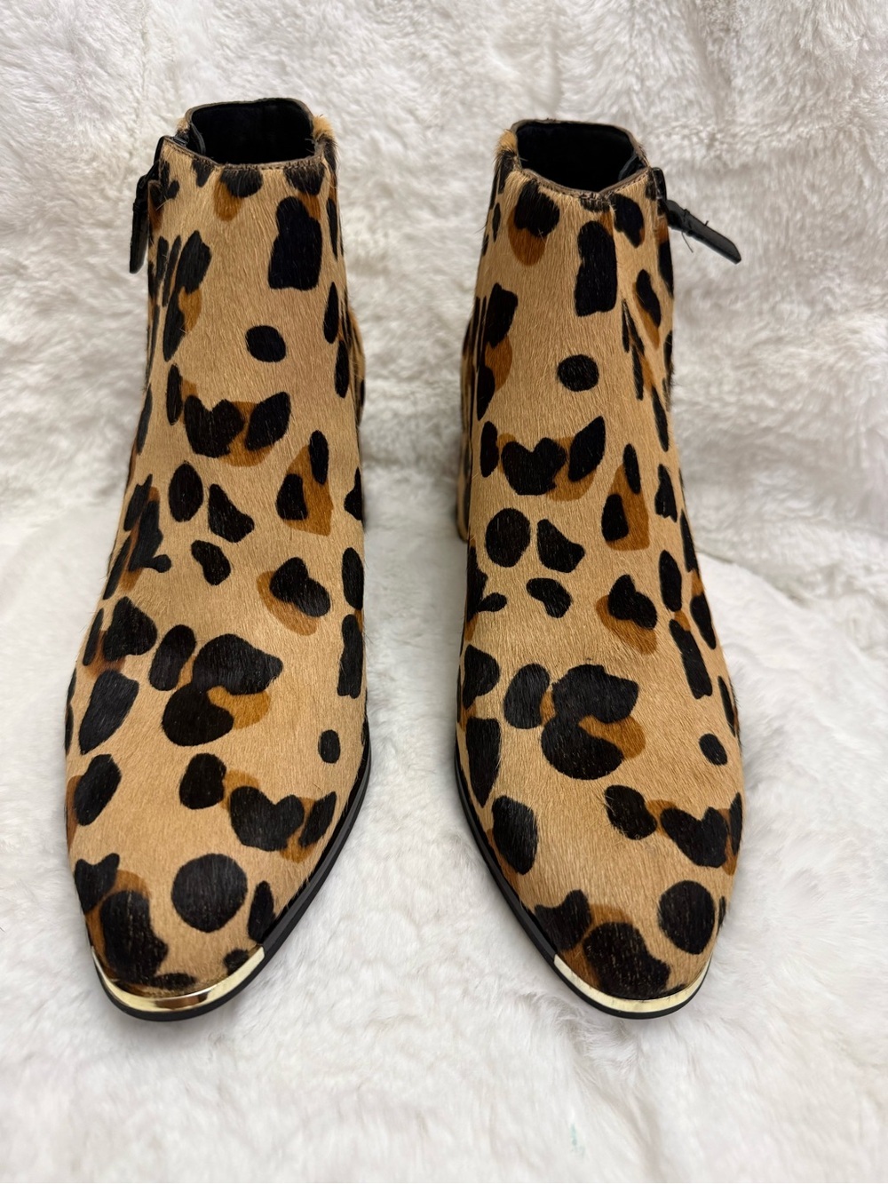 Cole Haan Grand.ØS Leopard Calf Hair Ankle Boots NWOT Real Fur Block Heel Sze 9B